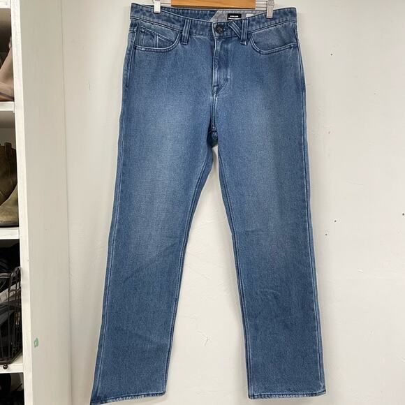 Volcom Kinkade Regular Straight Light Wash Womens Jeans 34 Blue High Rise Denim - Picture 1 of 13